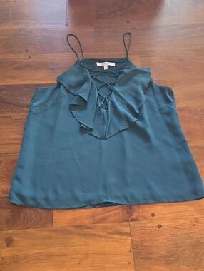 Wayf Teal Ruffle Lace-Up Camisole Size Medium